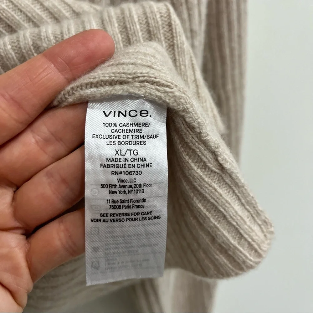 Vince Open Back Ribbed Turtleneck Cashmere Sweater Oatmeal Tan Gray Woman’s XL